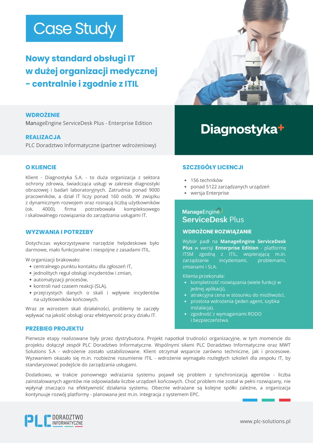 Podgląd strony 1 case study: Nowy standard obsługi IT w dużej organizacji medycznej